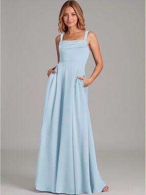 Azazie Light Blue Square-Neck A-Line Maxi Gown